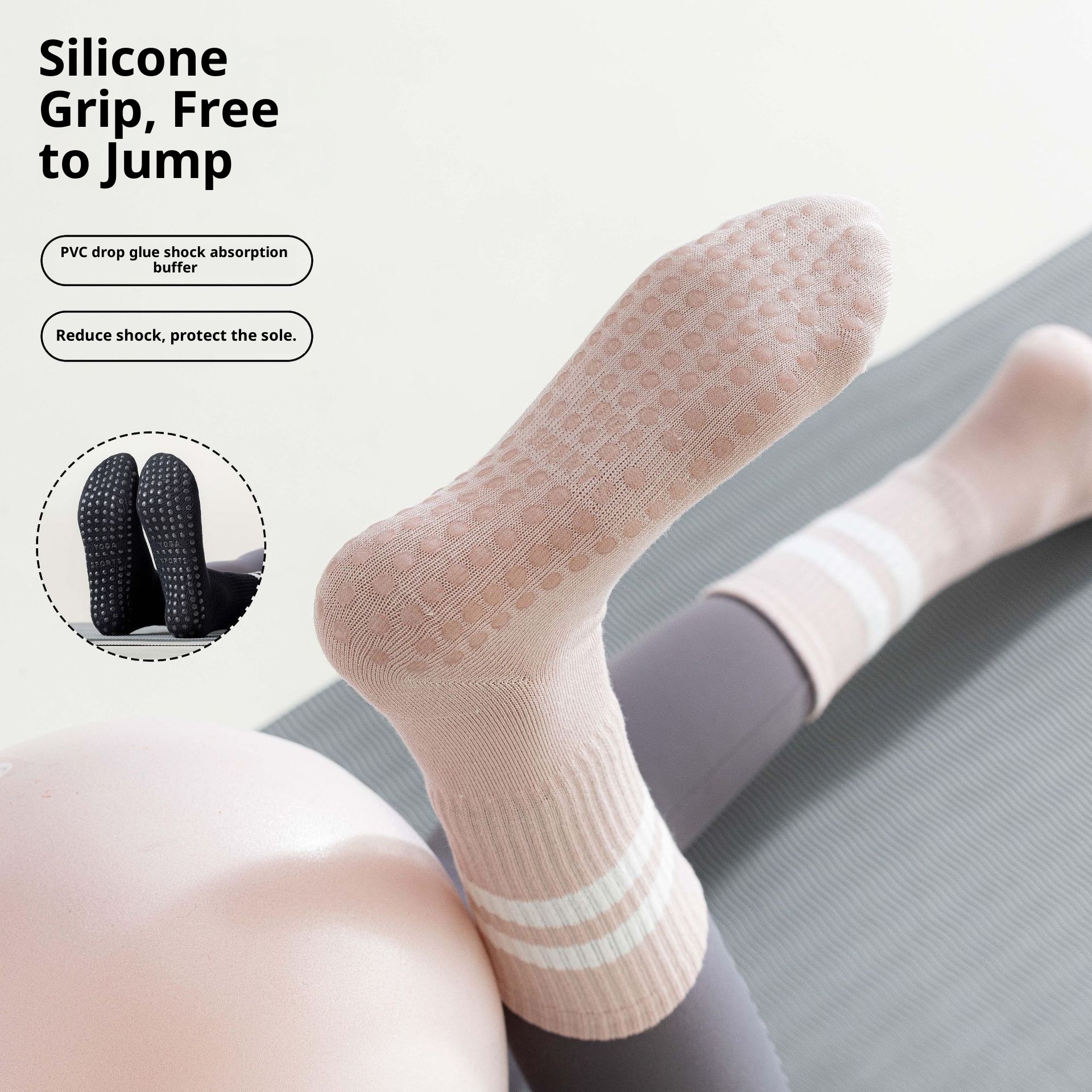 001 Pilates Professional Five-Toe Mid-Calf Non-Slip Sports Solid Color Floor Yoga Socks_voghion.com