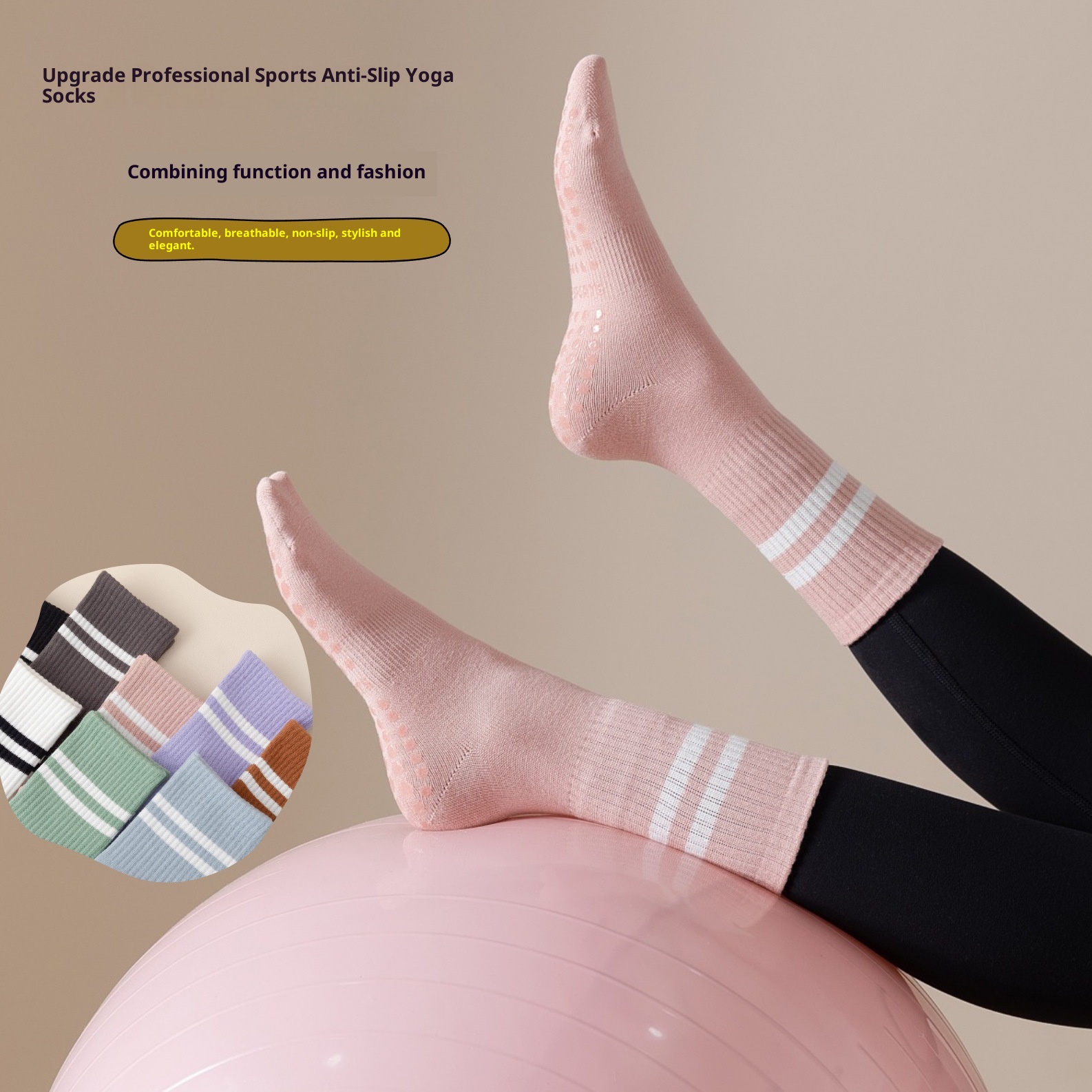 001 Yoga Mid-Calf Cotton Non-Slip Silicone Indoor Fitness Anti-Pilling Pilates Women Sports Socks_voghion.com