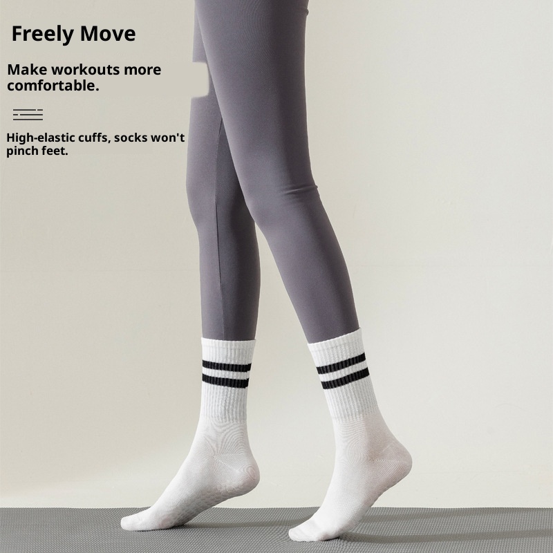 001 Pilates Professional Five-Toe Mid-Calf Non-Slip Sports Solid Color Floor Yoga Socks_voghion.com