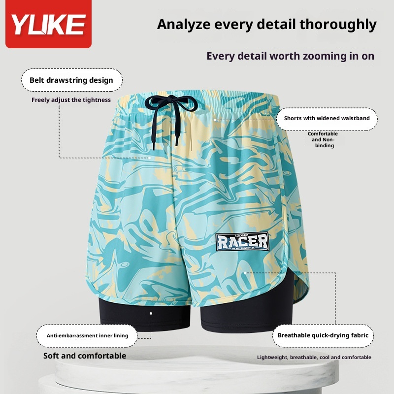 001 Herren-Badehose, doppellagig, Fünf-Punkt-Schwimmset, Anti-Peinlichkeit, neue professionelle Strand-Schwimmbekleidung_voghion.com