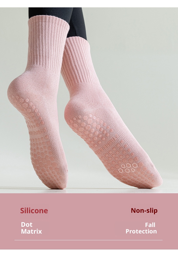 Chaussettes de sport professionnelles en pur coton, mi-mollet, pour femmes, idéales pour le yoga, l'automne et l'hiver. 001 Yoga, mi-mollet, fitness, danse, pilates, antidérapantes._voghion.com