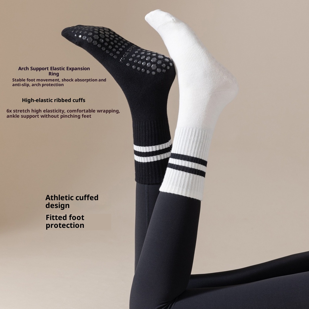 001 Yoga Mid-Calf Cotton Non-Slip Silicone Indoor Fitness Anti-Pilling Pilates Women Sports Socks_voghion.com