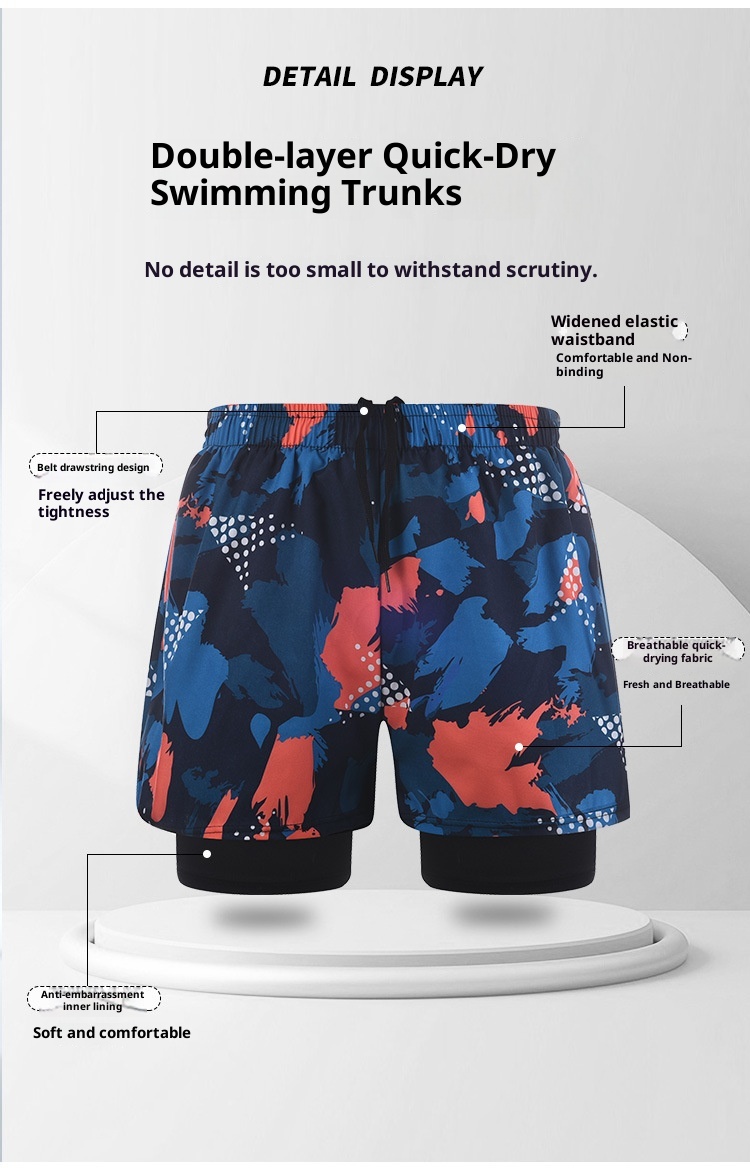 001 Neue, schnelltrocknende, doppellagige, bedruckte Badehose in Übergröße mit Anti-Peinlichkeits-Effekt – Professionelle Herren-Bademode_voghion.com