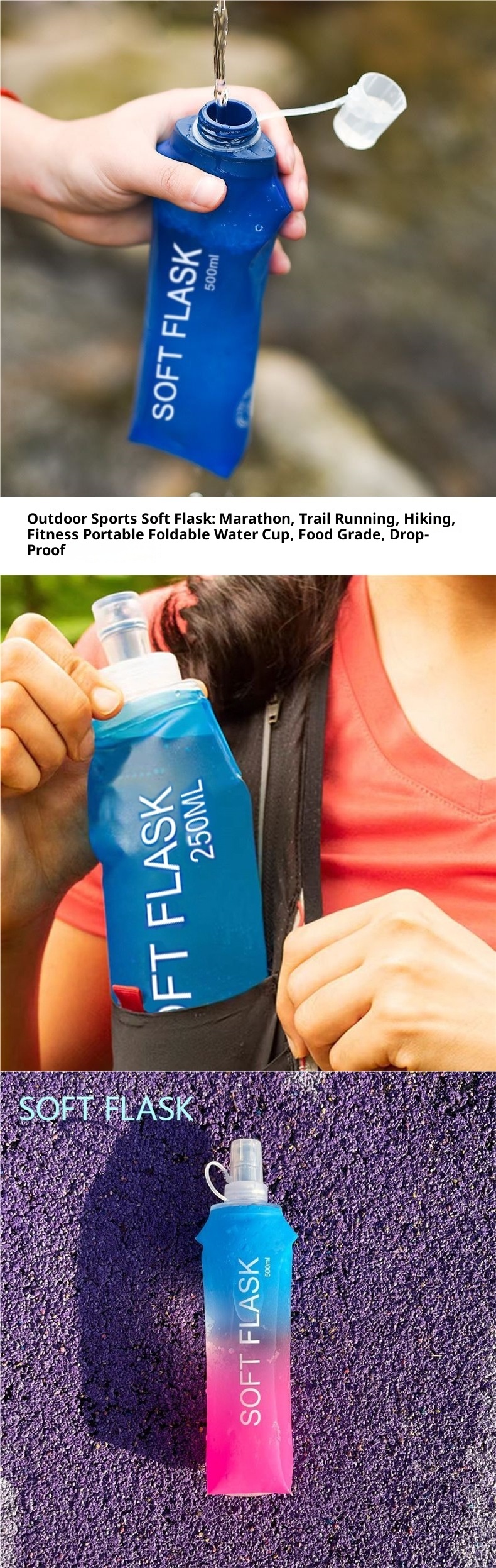 001 Outdoor-Sportart Laufflasche, weiche Trinkflasche, Marathon, beliebt, Wandern, Fitnesstasche, faltbarer Wasserbecher, lebensmittelecht, stoßfest_voghion.com