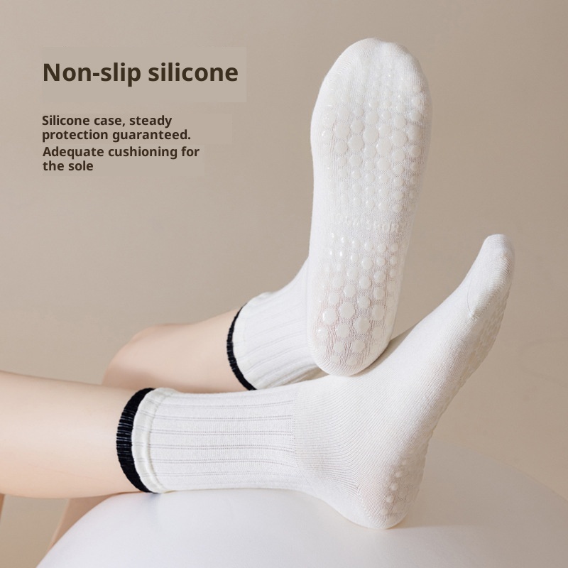 001 Women's Summer Thin Full Sole Non-Slip Shock Absorption Silicone Sports Yoga Double Loop Design Seamless Mid-Calf Socks_voghion.com