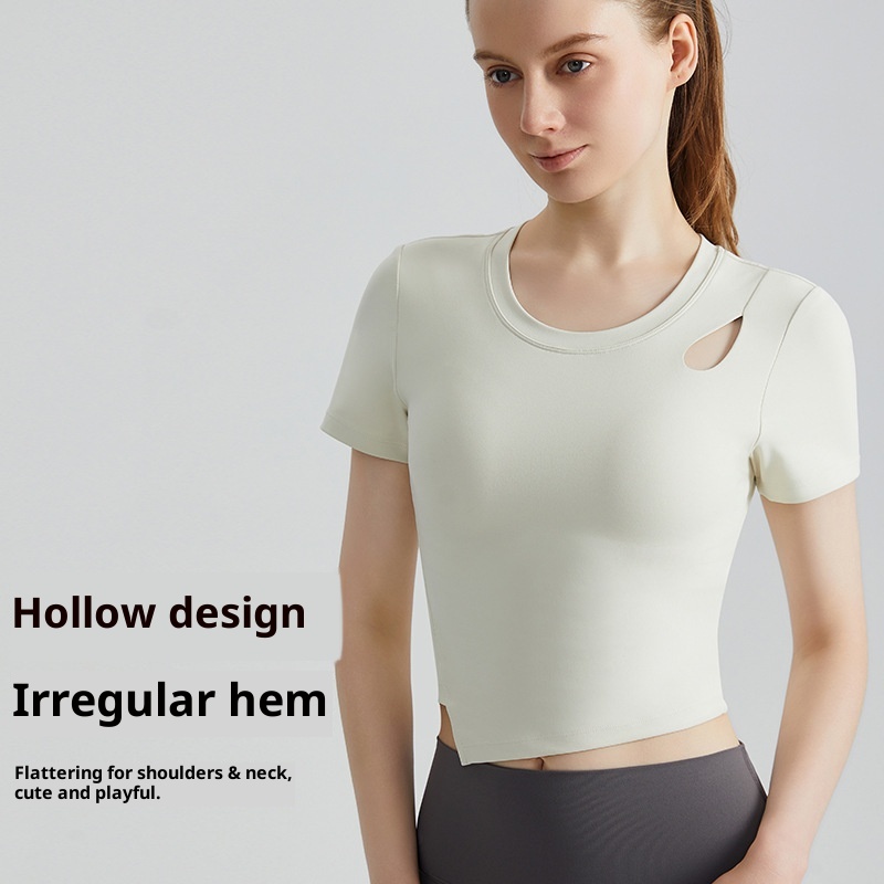 ActiveGo ActiveGo Maglietta estiva ad asciugatura rapida per yoga, manica corta con imbottitura fissa sul petto, scollo rotondo, vestibilità aderente, per corsa, sport e pilates all'aperto_voghion.com