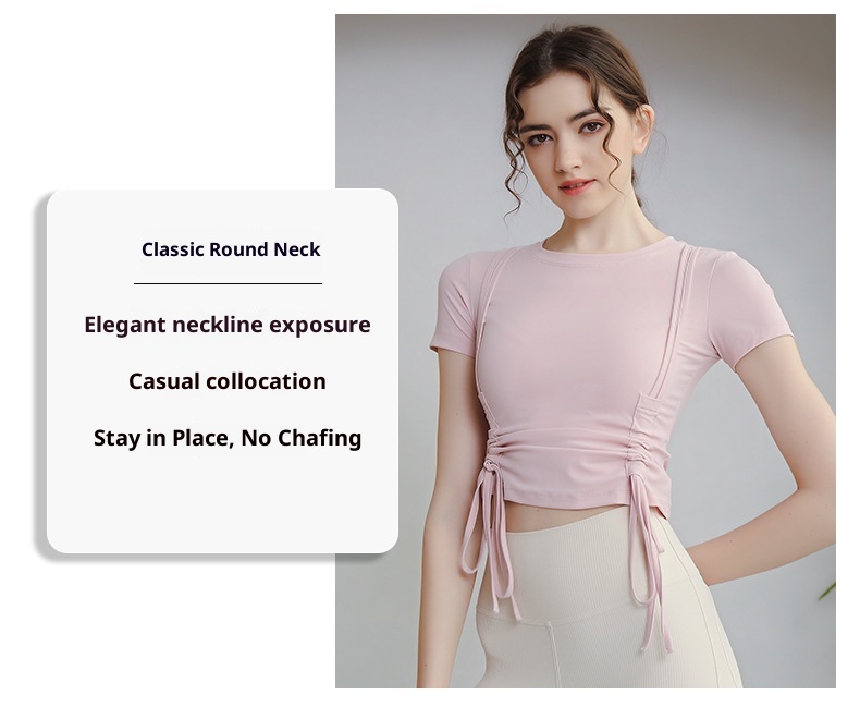 ActiveGo ActiveGo Outdoor Bare Sensation Sports Maglietta a maniche corte con coulisse per yoga e fitness Pilates ad asciugatura rapida_voghion.com