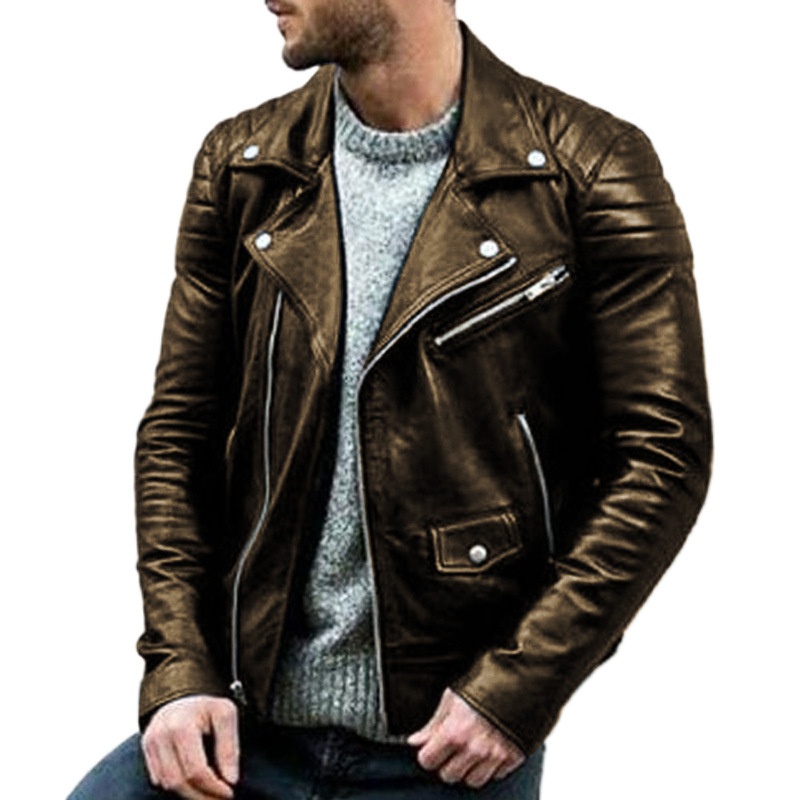 ActiveGo ActiveGo 2024 New European And American Clothing Stand Collar Punk Men's Motorcycle Leather Jacket Py38-p85_voghion.com