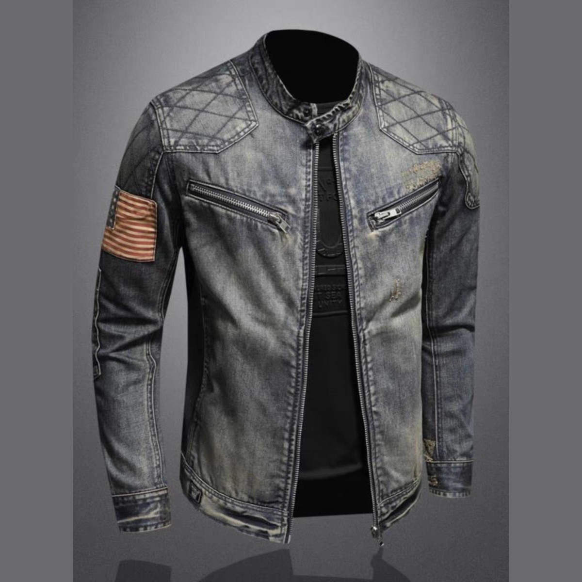 ActiveGo ActiveGo Herbst Winter Neue Retro-Marke Europäisch-Amerikanische Street Riding Stehkragen Motorradjacke für Jugendliche mit Reißverschluss_voghion.com