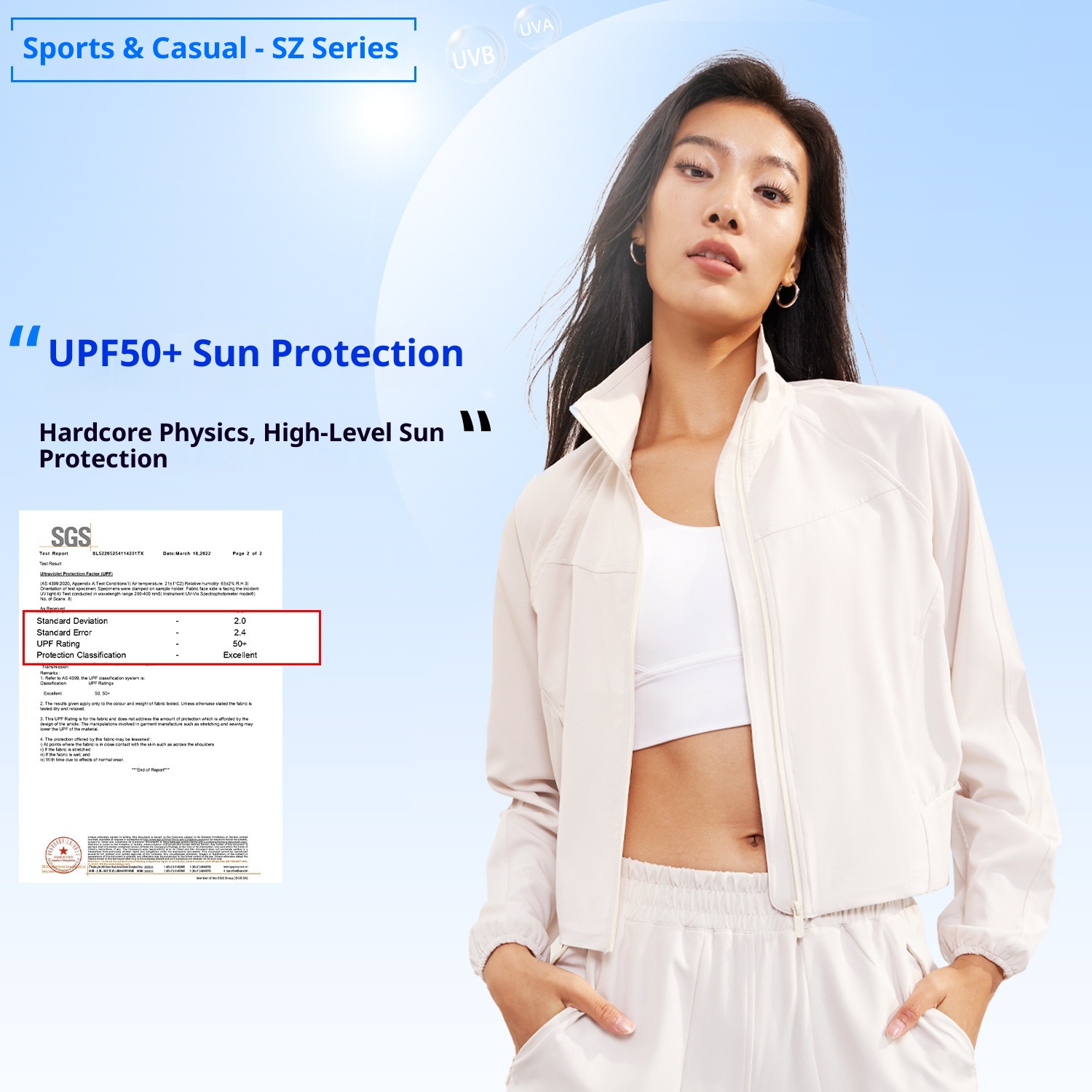 Chemise d'été ActiveGo UPF50+ à col montant tissée pour femme, veste courte amincissante de protection solaire pour l'extérieur, vêtements de sport amples pour le yoga_voghion.com