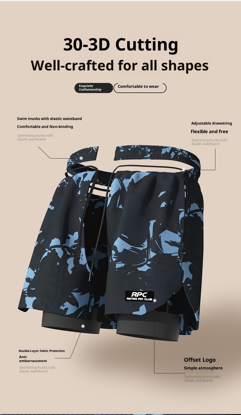 Maillot de bain une pièce double couche pour homme, style boxer, cinq points, anti-gêne, équipement de natation professionnel pour adultes._voghion.com