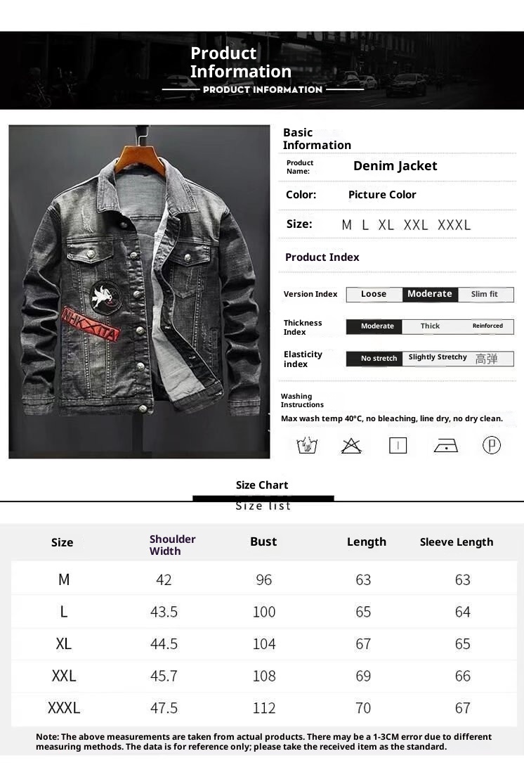 Chaqueta vaquera de estilo europeo ActiveGo para hombre, tendencia primavera otoño 2022, retro, ajustada, elástica, de marca, bordada_voghion.com