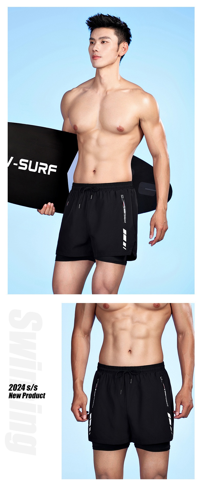001 Badehose Herren Boxer Fünf-Punkt-Badeanzug-Set Anti-Peinlichkeiten Neue professionelle Strand-Schwimmbekleidung für Erwachsene_voghion.com