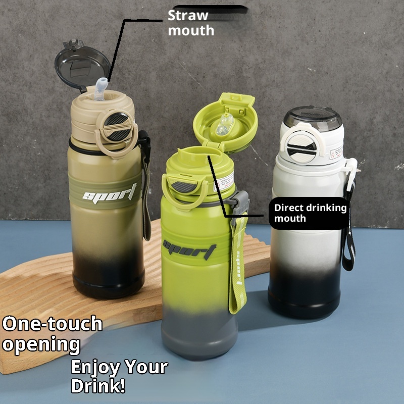 001 Coppia di tazze isolate sottovuoto in acciaio inossidabile, bottiglia d'acqua di grande capacità con cannuccia, doppio uso per sport all'aria aperta_voghion.com