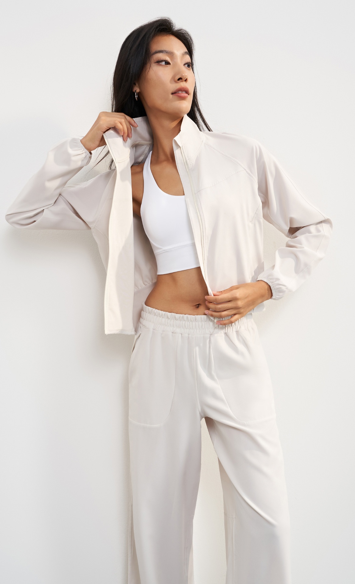 Chemise d'été ActiveGo UPF50+ à col montant tissée pour femme, veste courte amincissante de protection solaire pour l'extérieur, vêtements de sport amples pour le yoga_voghion.com