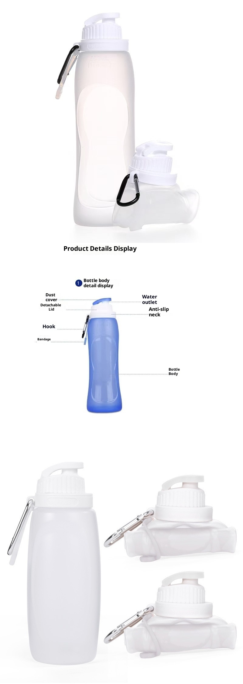 001 Tazza pieghevole in silicone per sport all'aria aperta, borraccia portatile, per ciclismo, viaggi d'affari, articoli da viaggio pratici e multifunzionali_voghion.com