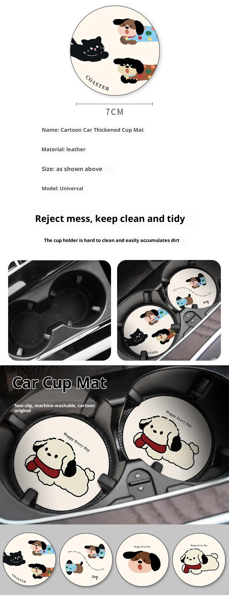 Petit porte-gobelet universel en cuir avec fente de rangement et motif teckel Small Deng, décoration intérieure de voiture_voghion.com