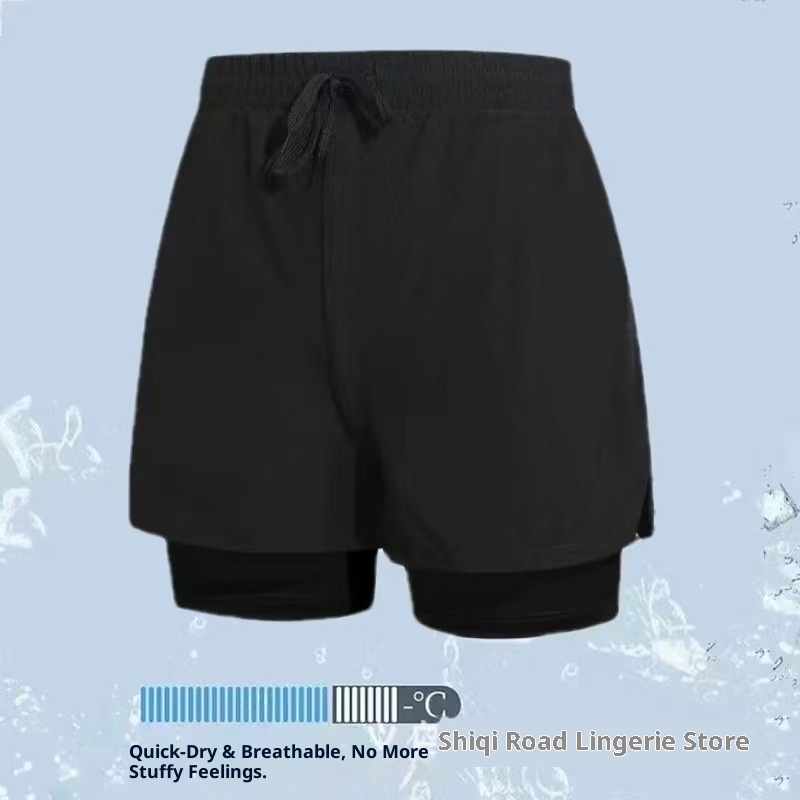 001 Men's Adult Boxer Double Layer Five Points Quick Dry Casual Anti Embarrassment New Professional Beach Swimming Trunks_voghion.com