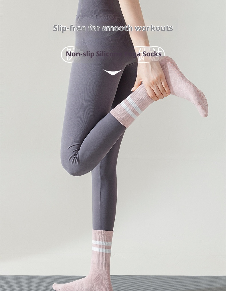 001 Pilates Professional Fünf-Zehen-Socken für mittelhohe Waden, rutschfest, einfarbig, für Yoga und Bodenarbeit_voghion.com