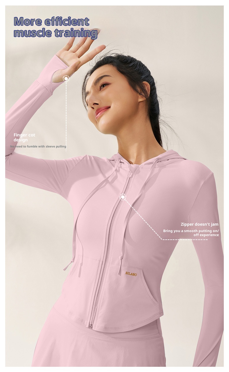 ActiveGo ActiveGo Zhejiang Xichen Original Yarn, abbigliamento da yoga traspirante con cappuccio e protezione solare UV per donna, abbigliamento leggero per esterni_voghion.com