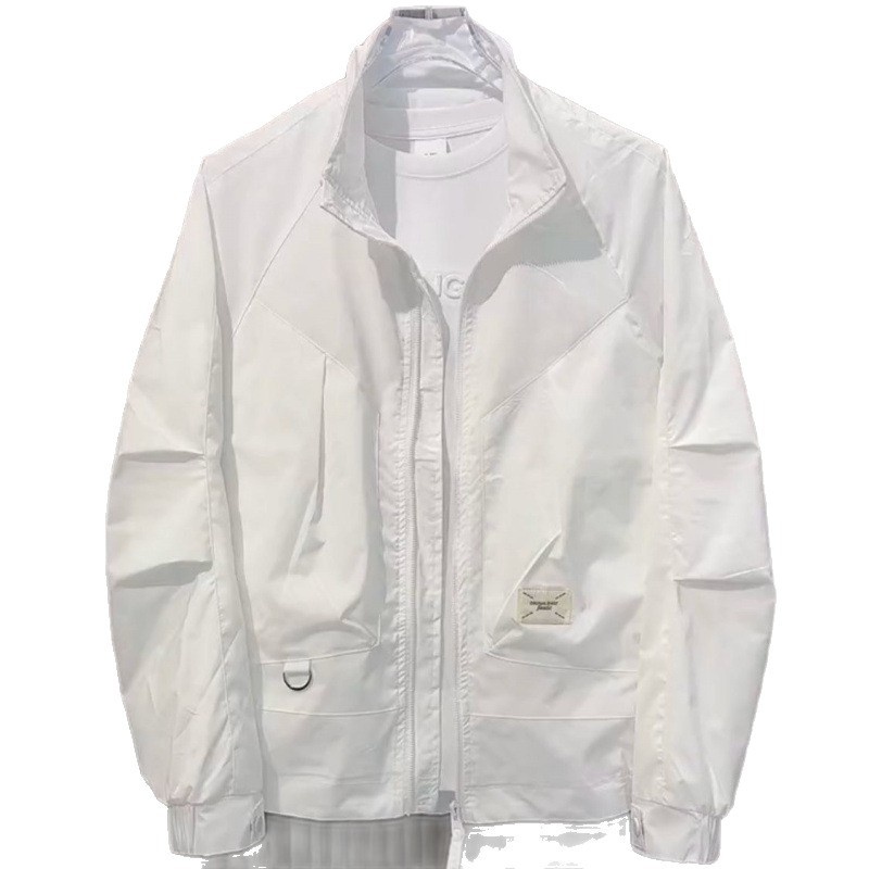 ActiveGo Herren Leichte, atmungsaktive Freizeit-Sonnenschutzjacke mit Stehkragen, modisch und vielseitig, Weiß_voghion.com