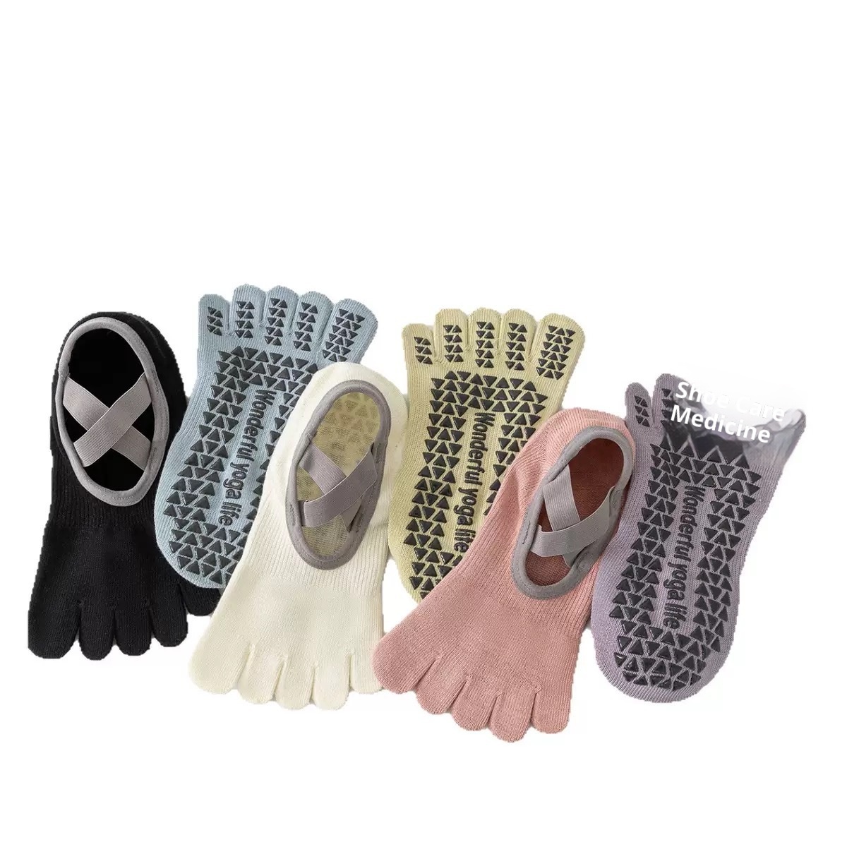 Chaussettes de yoga professionnelles à cinq orteils pour femmes, antidérapantes, idéales pour la danse, le pilates et le bateau._voghion.com