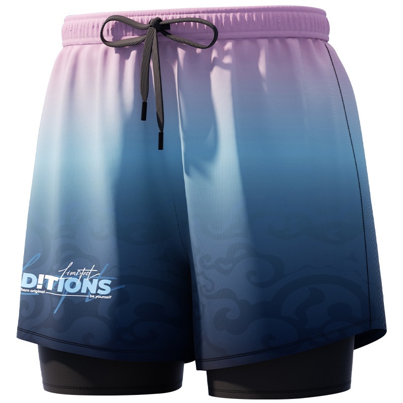 001 Men's Swimming Trunks Adult Five-Point Double-Layer Anti-Embarrassment Professional Training Quick-Dry Plus Size Beach_voghion.com