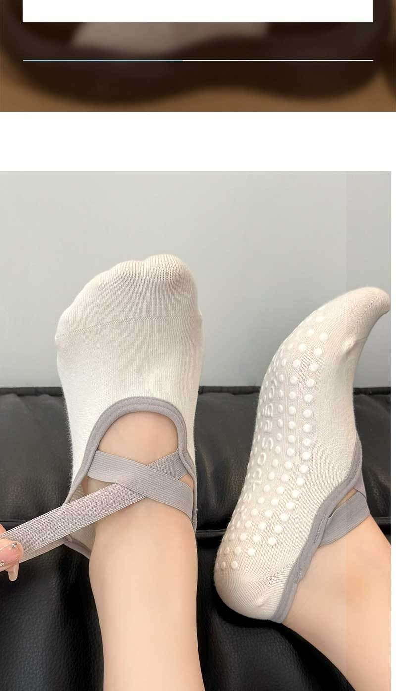 Chaussettes de sport pour femmes, modèle Yoga Pilates 001, fines, en coton, antidérapantes, sans déport du talon, idéales pour le sport et le fitness._voghion.com
