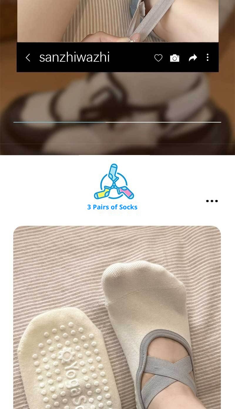 Chaussettes de sport pour femmes, modèle Yoga Pilates 001, fines, en coton, antidérapantes, sans déport du talon, idéales pour le sport et le fitness._voghion.com