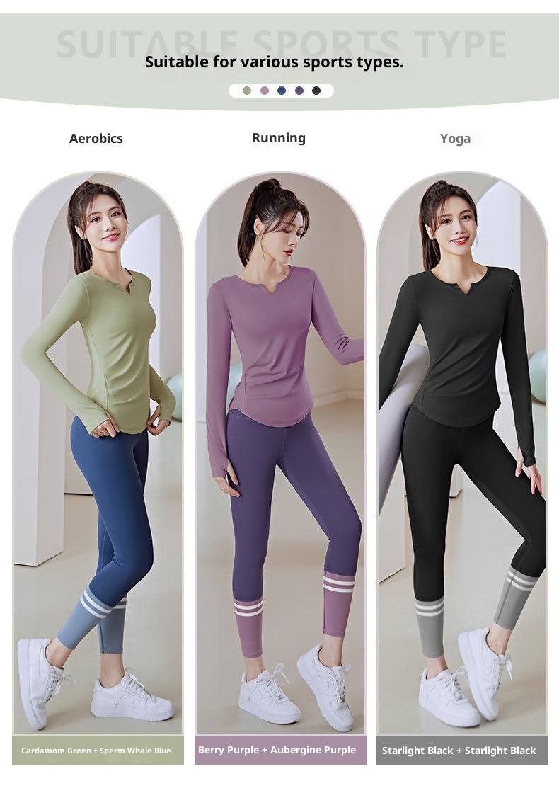 ActiveGo ActiveGo Cross-Border V-Neck Sleeve Yoga Wear Tummy Control Butt Lift Slim Fit Patchwork Long Outdoor Running Sports Fitness_voghion.com