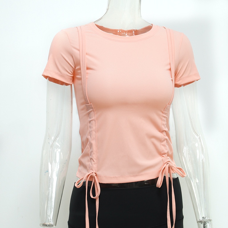 ActiveGo ActiveGo Outdoor Bare Sensation Sports Maglietta a maniche corte con coulisse per yoga e fitness Pilates ad asciugatura rapida_voghion.com