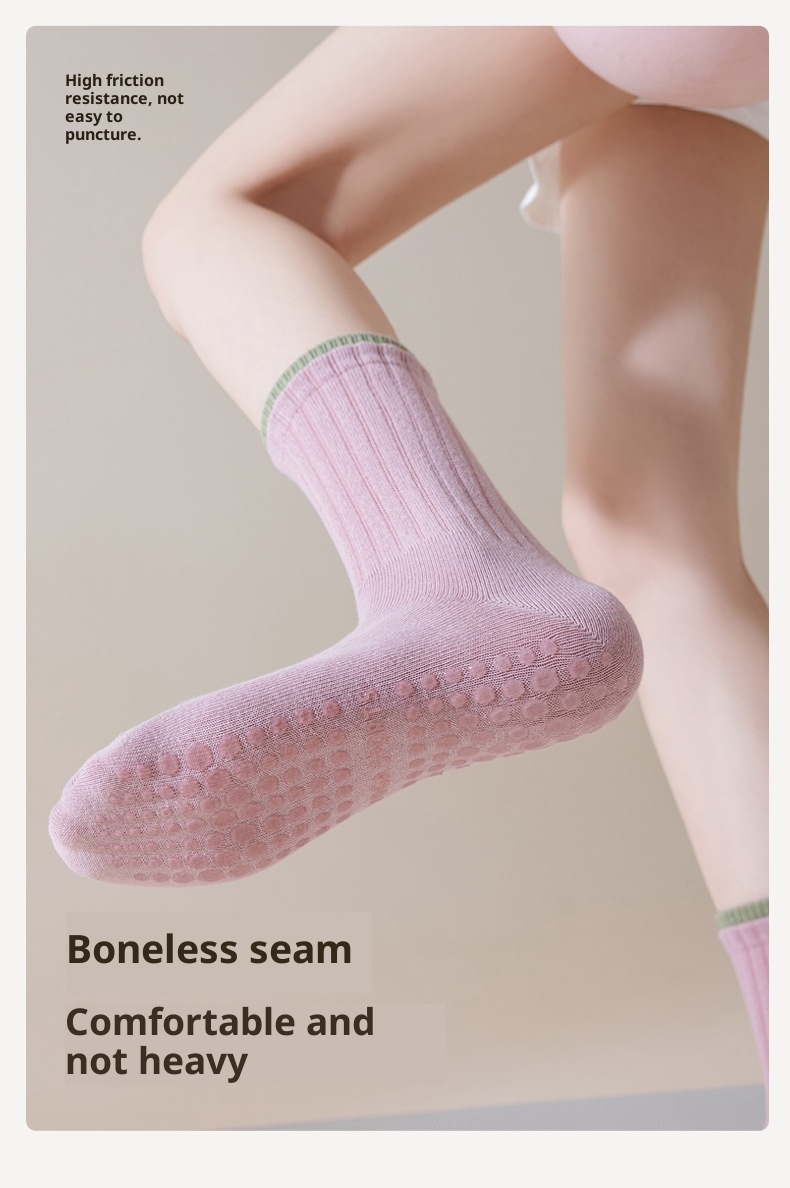 001 Women's Summer Thin Full Sole Non-Slip Shock Absorption Silicone Sports Yoga Double Loop Design Seamless Mid-Calf Socks_voghion.com