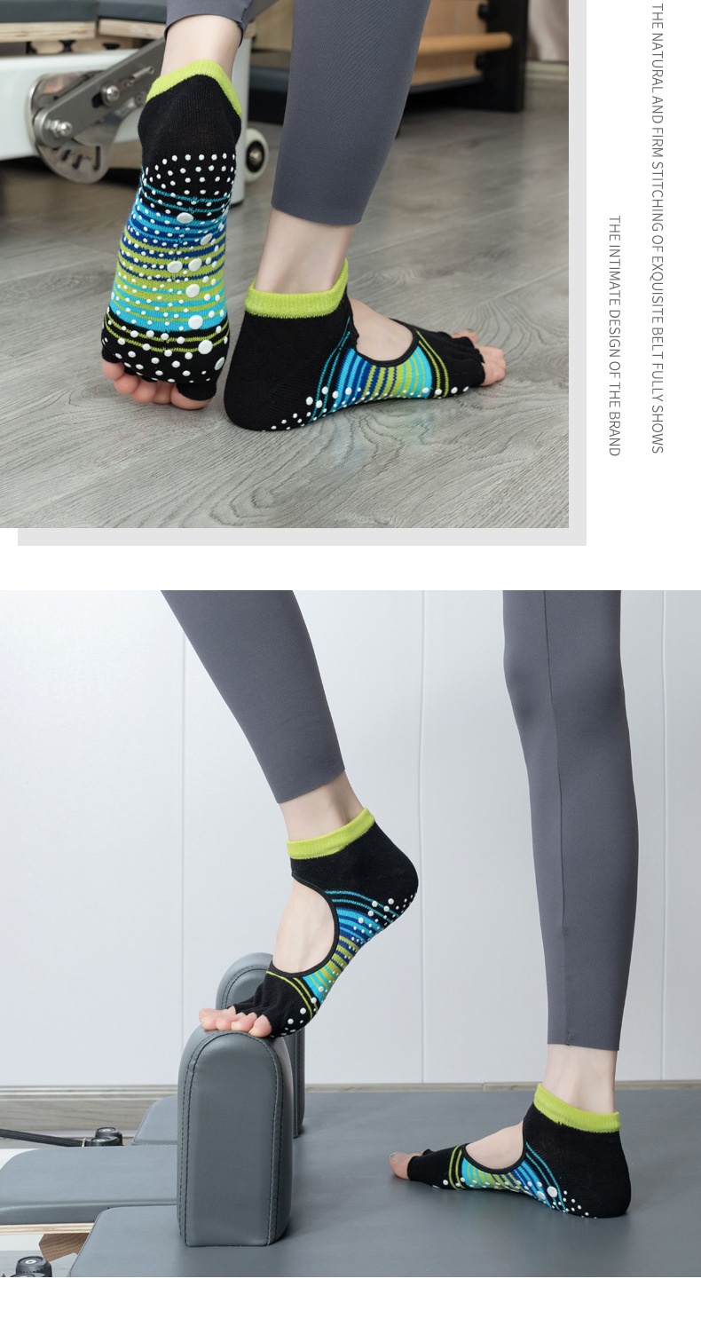 001 Pilates Women Professional Non-Slip Open Sports Fitness Toe Separator Striped Yoga Socks In Stock Wholesale_voghion.com