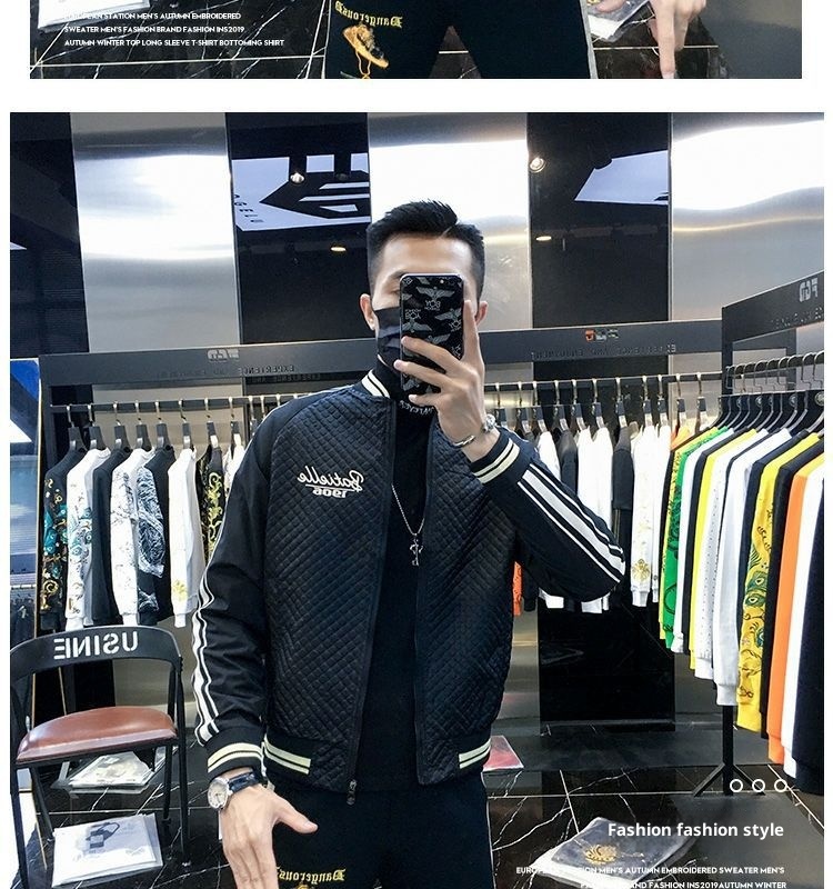 ActiveGo ActiveGo Giacca da baseball da uomo europea di alta qualità con patchwork ricamato, imbottita e calda, autunno 2023_voghion.com