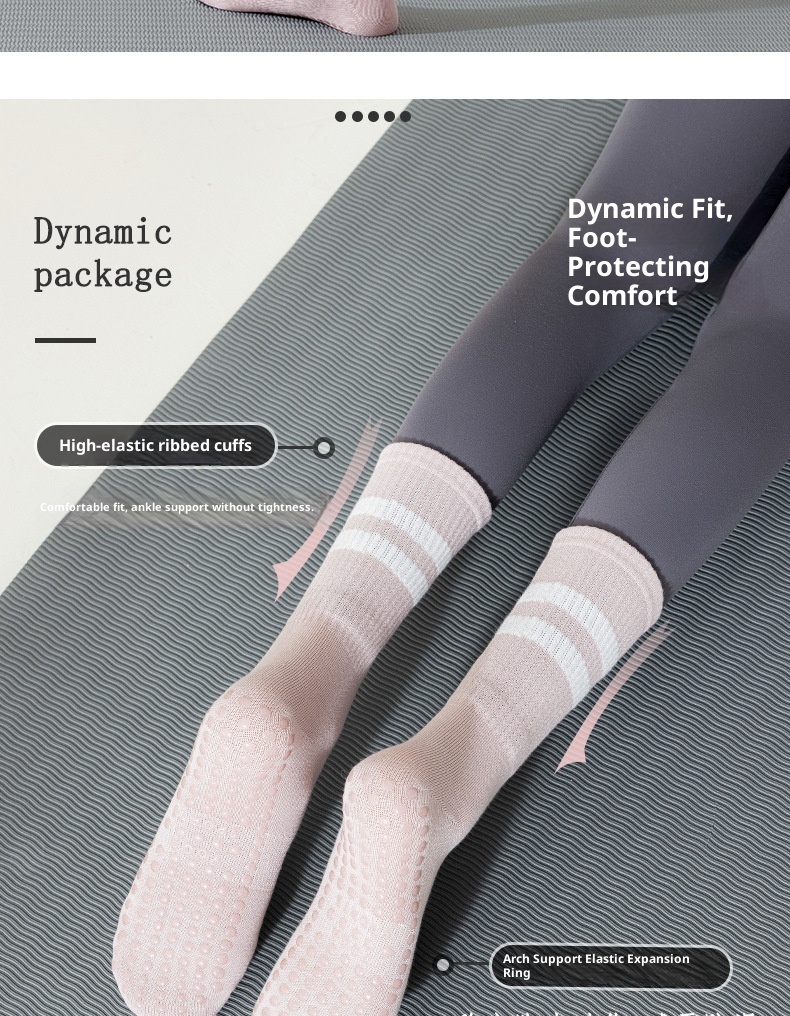 001 Pilates Professional Fünf-Zehen-Socken für mittelhohe Waden, rutschfest, einfarbig, für Yoga und Bodenarbeit_voghion.com