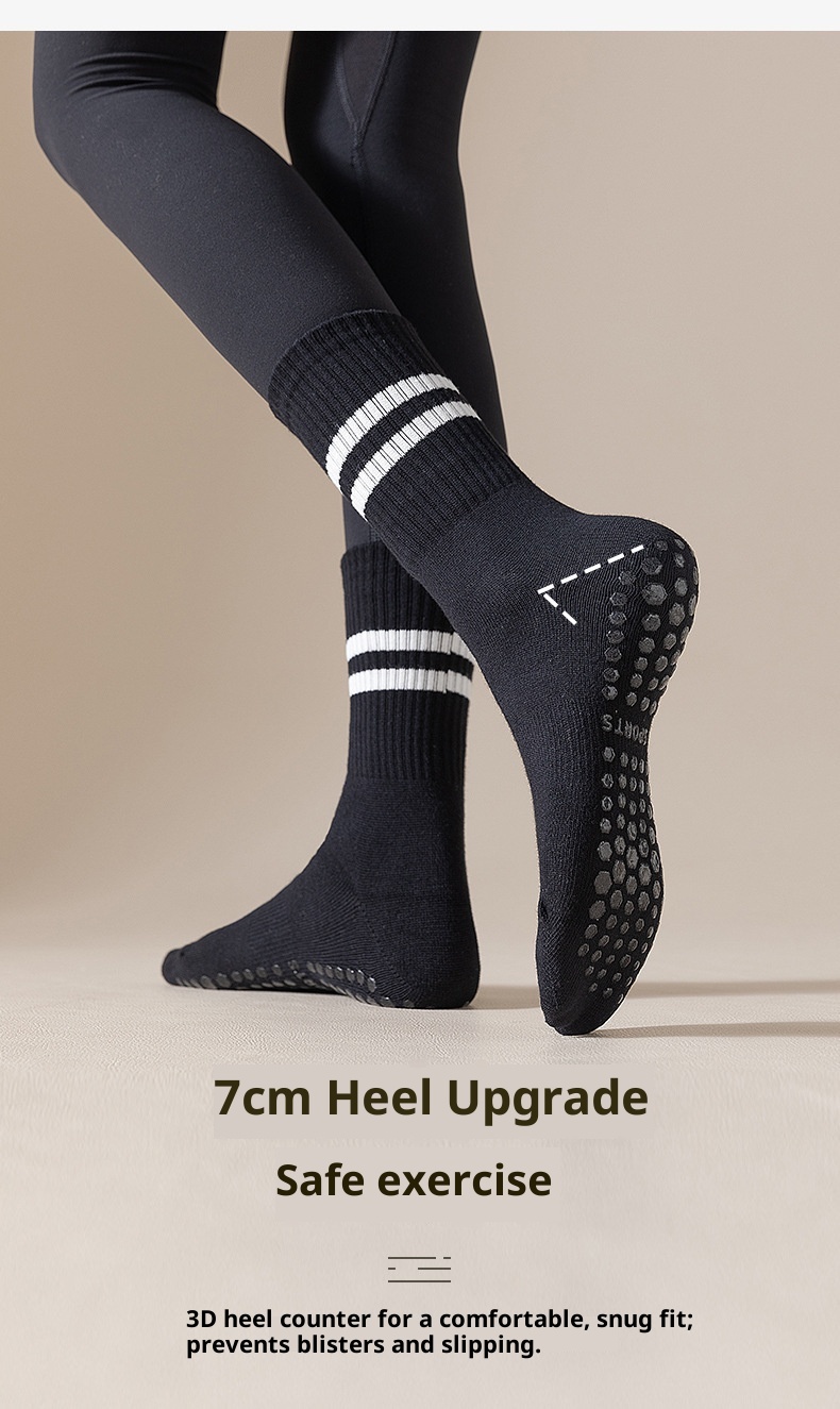 Chaussettes hautes antidérapantes spéciales yoga pour femmes, anti-odeurs, mi-mollet, style pilates, avec motif requin._voghion.com