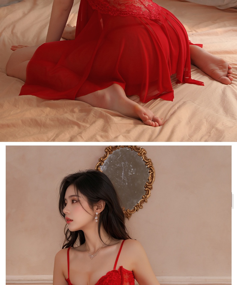 LuvBox Meinair Neues Dessous-Träger-Bügel-Push-Up-Nachthemd für Damen, transparent, mit Schlitz_voghion.com