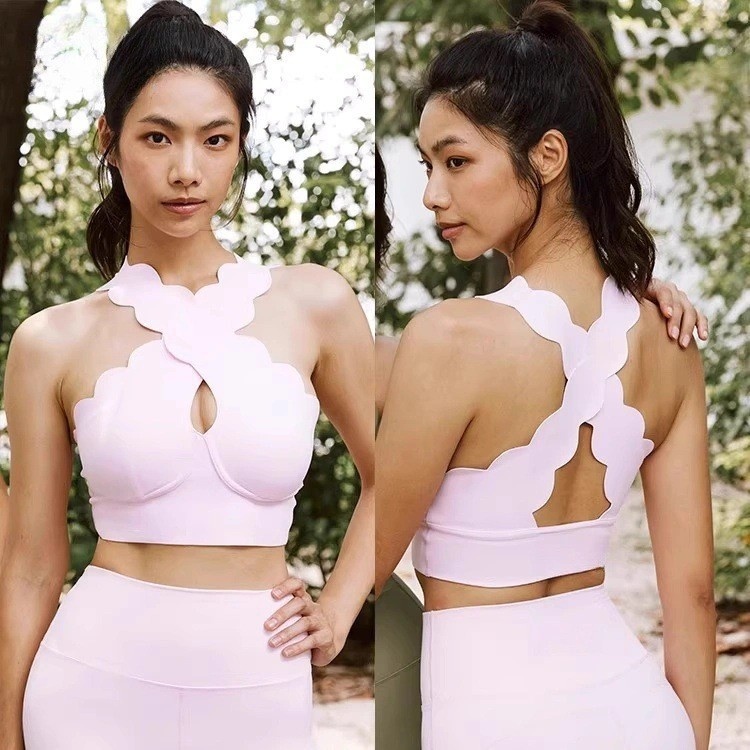 ActiveGo Contour Lace Cross Gather Yoga Bra Vest Style Fitness Wearable Outdoor Sports Two-Piece Set_voghion.com