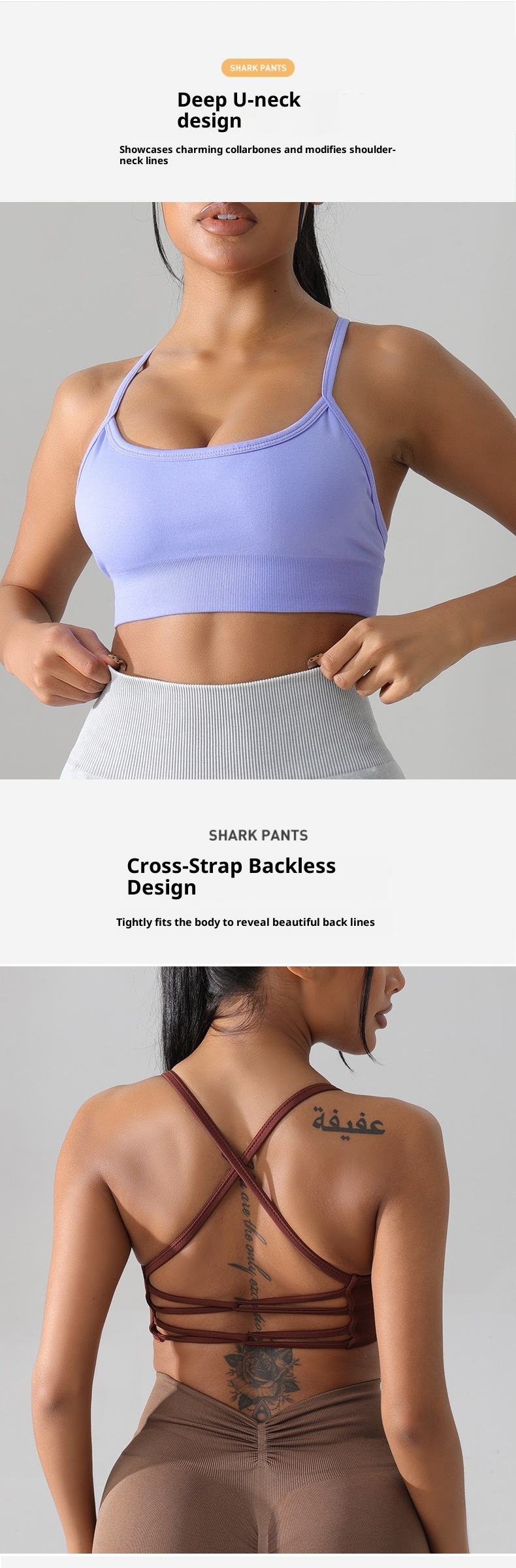 Débardeur court de yoga ActiveGo pour femme, séchage rapide, soutien-gorge dos croisé, sous-vêtements de sport pour la course à pied et le fitness en extérieur (vente en gros)_voghion.com