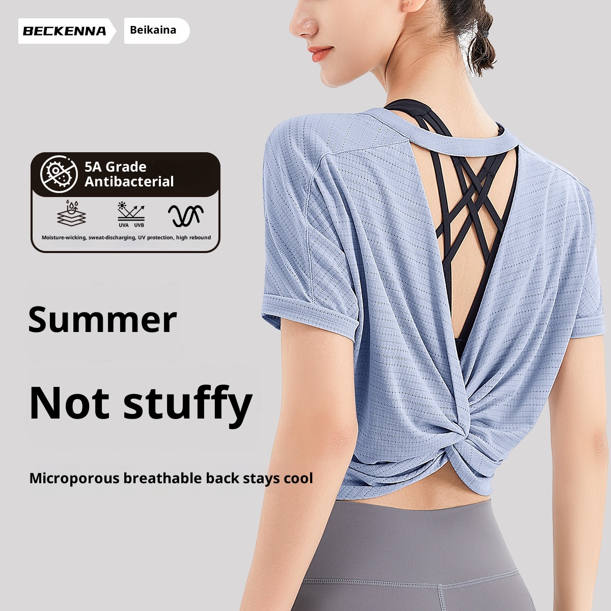 ActiveGo Sports Fitness Yoga Top For Women, Short Sleeve, Breathable, High Elasticity, Backless, Cool, Loose Fit, Outdoor_voghion.com
