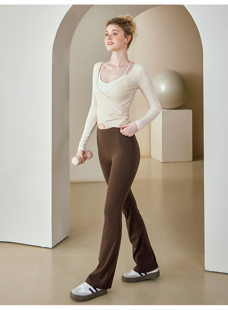 ActiveGo - Top estivo da donna con scollo a V arricciato, abbigliamento sportivo da fitness, per attività all'aperto, pilates, manica lunga_voghion.com