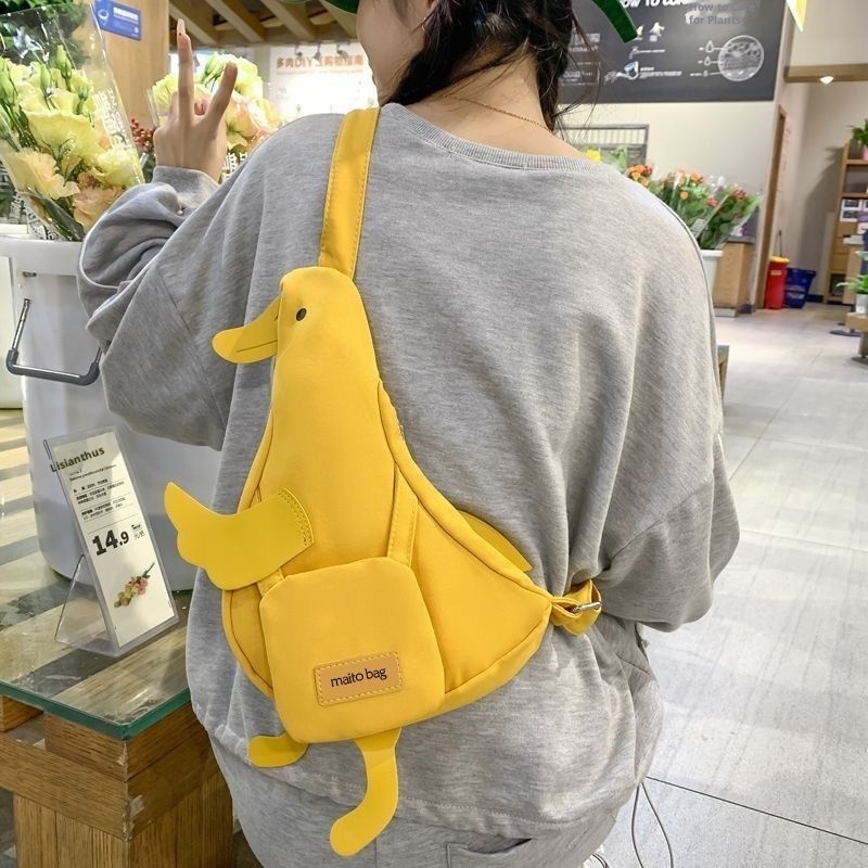 001 Cute And Quirky Backpack Internet Celebrity Chest Canvas Versatile New Style Phone Crossbody Duck Student Waist Bag_voghion.com