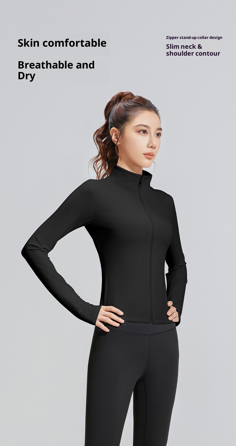 ActiveGo New Striped Sports Outdoor Running Slim Fit Stand Collar Yoga Jacket Trendy_voghion.com