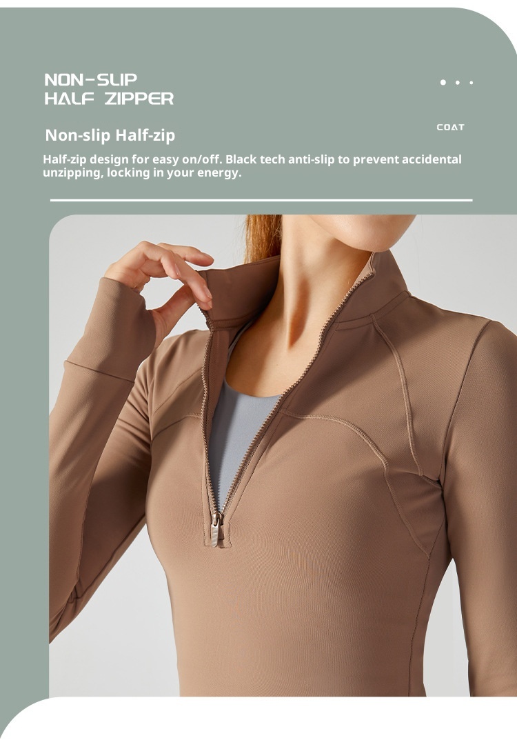 ActiveGo ActiveGo Nuovo top fitness spesso foderato in pile con mezza cerniera, giacca sportiva slim fit con collo alto per donna, caldo cappotto da yoga_voghion.com