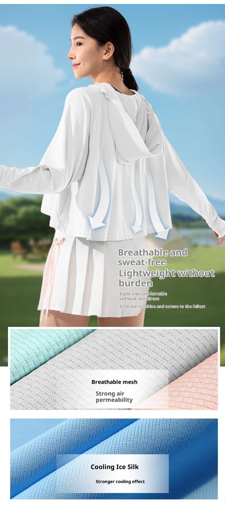 Abbigliamento estivo ActiveGo per donna, giacca corta traspirante con cappuccio isolante, protezione solare UPF50+ UV per esterni_voghion.com