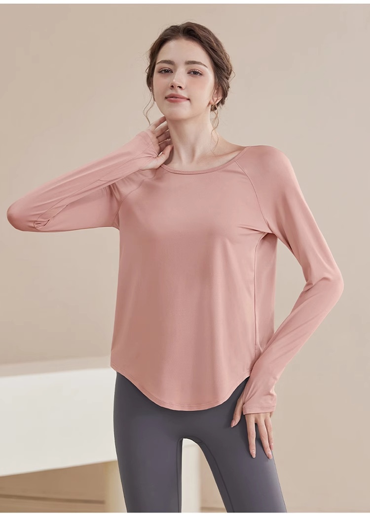 Haut de yoga ActiveGo pour femme, vêtement de sport ample et amincissant pour l'automne, idéal pour le fitness et la salle de sport. Manches longues en maille._voghion.com