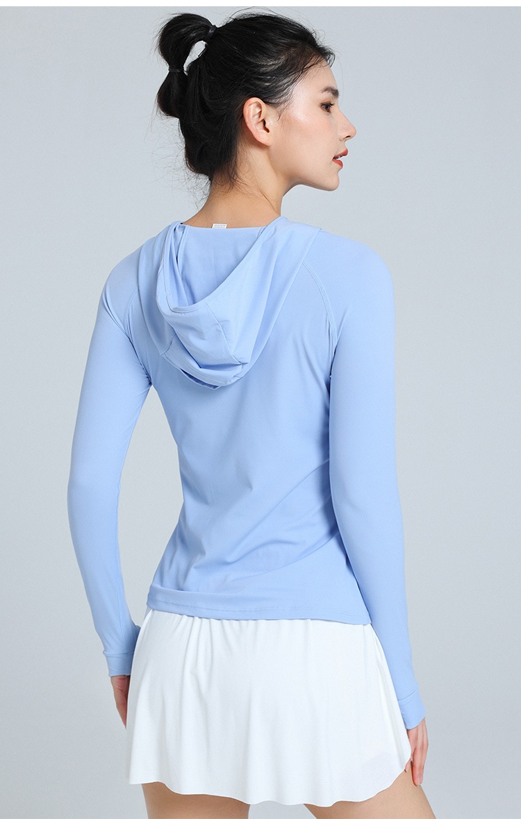 ActiveGo Yoga Fitness Abbigliamento da donna Felpa con cappuccio a maniche lunghe, ad asciugatura rapida, traspirante, sottile, protezione solare, sport all'aria aperta, elastico alto_voghion.com