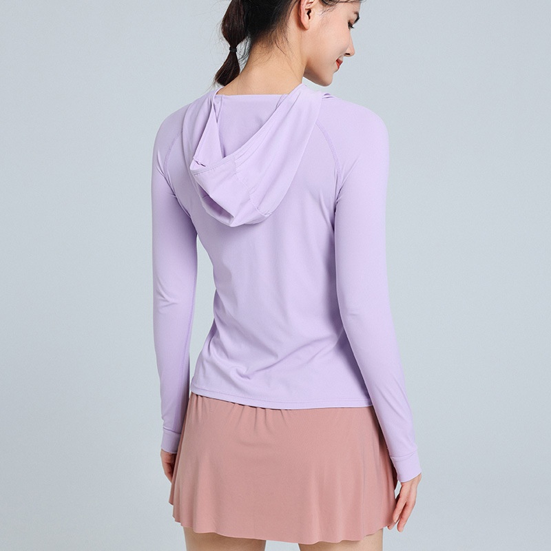 ActiveGo Yoga Fitness Abbigliamento da donna Felpa con cappuccio a maniche lunghe, ad asciugatura rapida, traspirante, sottile, protezione solare, sport all'aria aperta, elastico alto_voghion.com