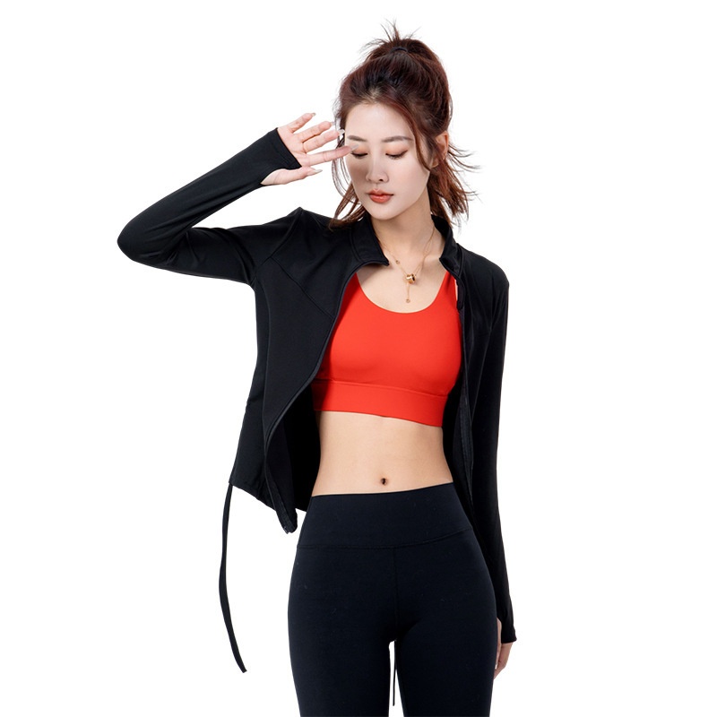 ActiveGo Yoga Jacket Top Dames Elastische Ritssluiting Outdoor Lange Mouw Fitnesskleding Kan Buiten Worden Gedragen Strak En Geruit_voghion.com