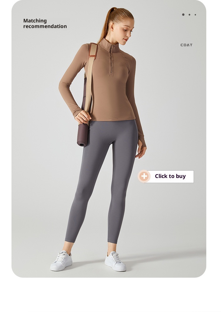 ActiveGo ActiveGo Nuovo top fitness spesso foderato in pile con mezza cerniera, giacca sportiva slim fit con collo alto per donna, caldo cappotto da yoga_voghion.com